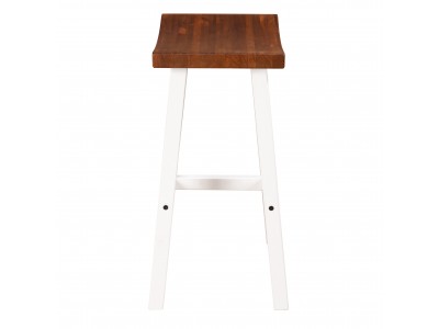 Kit com duas banquetas em madeira maciça na cor branco laca com assento na cor castanho / Coleção Cozzy